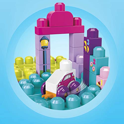 MEGA BLOKS Fisher Price Toddler Building Blocks, Build n Learn Activity Table with 30 Pieces, Toy Car and Storage, Pink, Portable Gift Ideas for Kids (Amazon Exclusive)