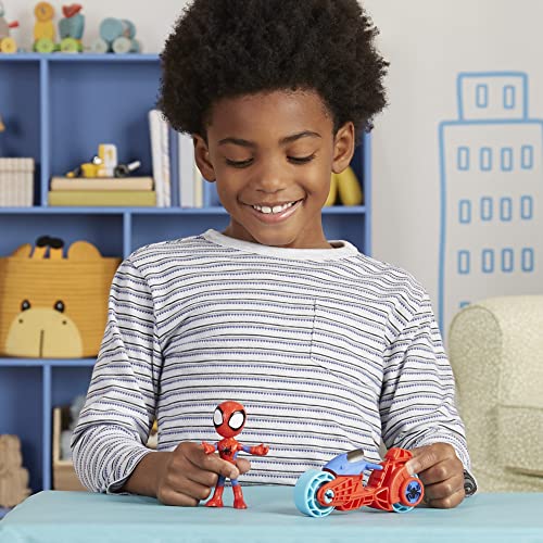 Spidey and His Amazing Friends Hasbro Marvel,4-Inch Scale Spidey Action Figure with Toy Motorcycle. 3 and Up