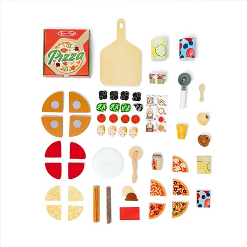 Melissa & Doug Wooden Pizza Food Truck Activity Center with Play Food, for Boys and Girls 3+