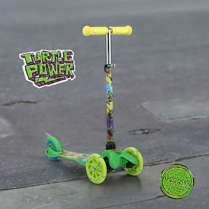 TMNT Self Balancing Kick Scooter with Light Up Wheels, Extra Wide Deck, 3 Wheel Platform, Foot Activated Brake, 75 lbs Limit, Kids & Toddlers Girls or Boys, for Ages 3 and Up