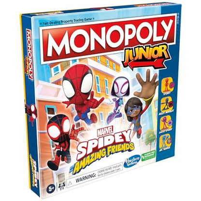 Hasbro Gaming Monopoly Junior: Marvel Spidey and His Amazing Friends Edition Board Game for Kids Ages 5+, with Artwork from The Animated Series, Kids Board Games