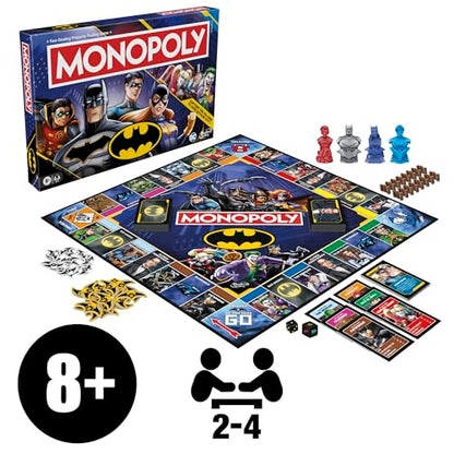 Monopoly Batman Edition Board Game | Monopoly Game for Batman Fans | Ages 8 and Up | 2 to 4 Players | Family Games | Strategy Games for Kids and Adults