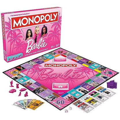 Monopoly: Barbie Edition Board Game, Ages 8+, 2-6 Players, Fun Family Games for Kids and Adults, with 6 Barbie-Themed Pink Zinc Tokens, Kids Gifts