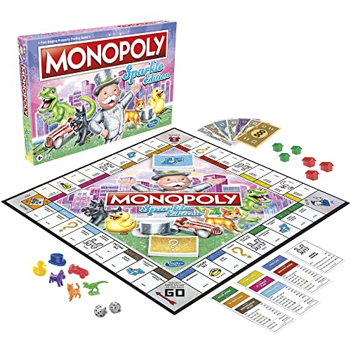 Hasbro Gaming Monopoly Sparkle Edition Board Game, Family Games, with Glittery Tokens, Pearlescent Dice, Sparkly Look, (Amazon Exclusive)