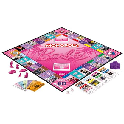 Monopoly: Barbie Edition Board Game, Ages 8+, 2-6 Players, Fun Family Games for Kids and Adults, with 6 Barbie-Themed Pink Zinc Tokens, Kids Gifts