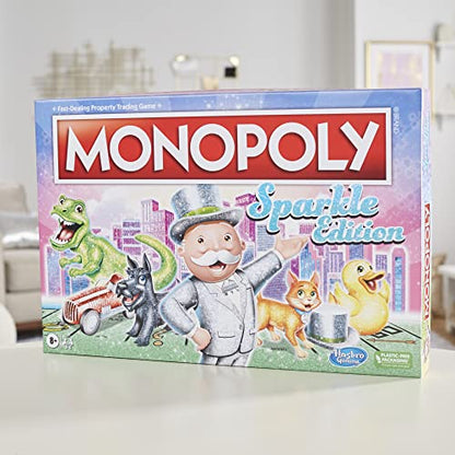 Hasbro Gaming Monopoly Sparkle Edition Board Game, Family Games, with Glittery Tokens, Pearlescent Dice, Sparkly Look, (Amazon Exclusive)