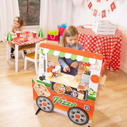 Melissa & Doug Wooden Pizza Food Truck Activity Center with Play Food, for Boys and Girls 3+