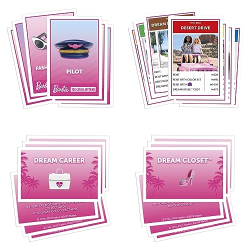 Monopoly: Barbie Edition Board Game, Ages 8+, 2-6 Players, Fun Family Games for Kids and Adults, with 6 Barbie-Themed Pink Zinc Tokens, Kids Gifts