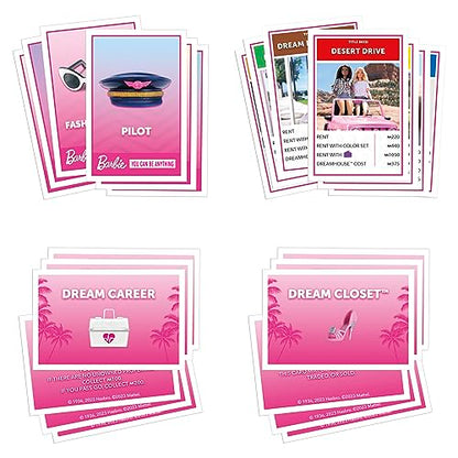 Monopoly: Barbie Edition Board Game, Ages 8+, 2-6 Players, Fun Family Games for Kids and Adults, with 6 Barbie-Themed Pink Zinc Tokens, Kids Gifts