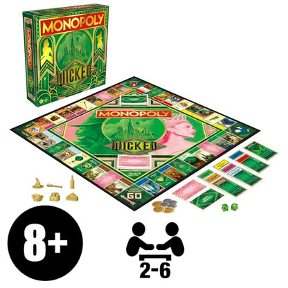 Monopoly Wicked Edition Board Game | Inspired by The Motion Picture | Ages 8+ | 2 to 6 Players | 30 Mins. | Family Games for Kids, Teens, and Adults