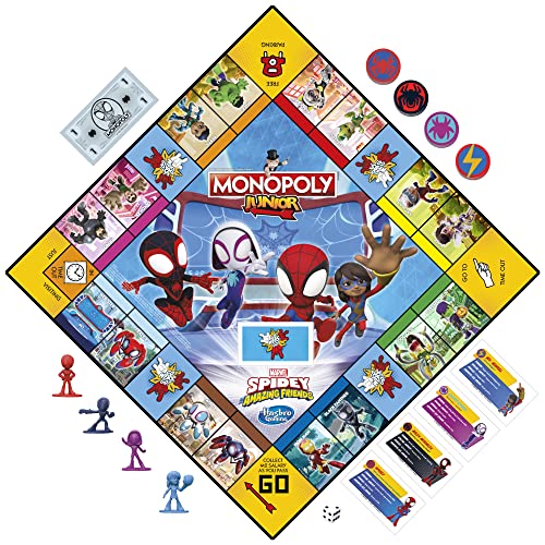 Hasbro Gaming Monopoly Junior: Marvel Spidey and His Amazing Friends Edition Board Game for Kids Ages 5+, with Artwork from The Animated Series, Kids Board Games