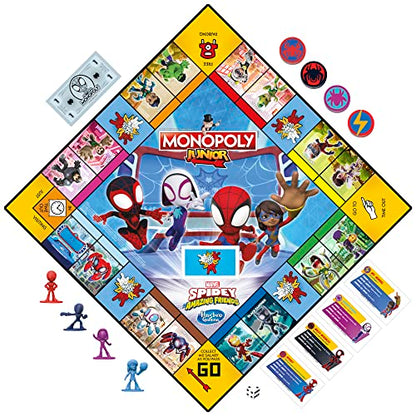 Hasbro Gaming Monopoly Junior: Marvel Spidey and His Amazing Friends Edition Board Game for Kids Ages 5+, with Artwork from The Animated Series, Kids Board Games