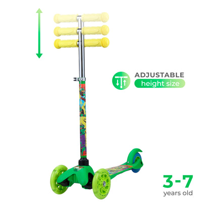 TMNT Self Balancing Kick Scooter with Light Up Wheels, Extra Wide Deck, 3 Wheel Platform, Foot Activated Brake, 75 lbs Limit, Kids & Toddlers Girls or Boys, for Ages 3 and Up