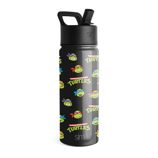 Simple Modern Teenage Mutant Ninja Turtles Kids Water Bottle with Straw Insulated Stainless Steel Toddler Cup for Toddlers, School | Summit Collection | 18oz, TMNT Turtles Unite