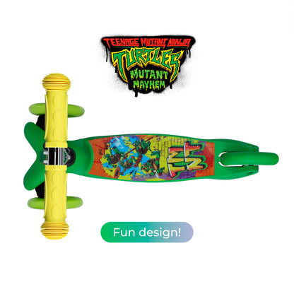 TMNT Self Balancing Kick Scooter with Light Up Wheels, Extra Wide Deck, 3 Wheel Platform, Foot Activated Brake, 75 lbs Limit, Kids & Toddlers Girls or Boys, for Ages 3 and Up