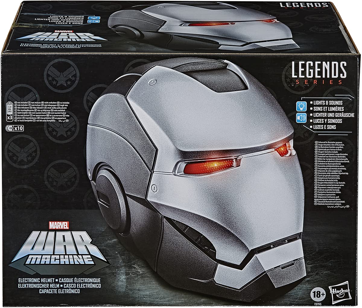 Avengers Marvel Legends Series War Machine Roleplay Premium Collector Electronic Helmet with LED Light FX, Grey