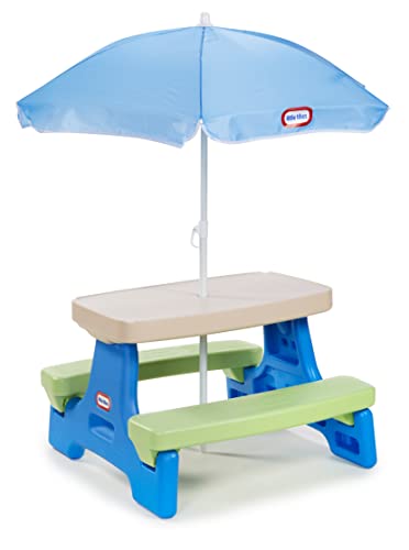 Little Tikes Easy Store Picnic Table with Umbrella, Multi Color, 42.00''L x 38.00''W x 19.75''H