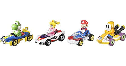 Hot Wheels Mario Kart Vehicle 4-Pack, Set of 4 Fan-Favorite Characters Includes 1 Exclusive Model, Collectible Gift for Kids & Fans Ages 3 Years Old & Up