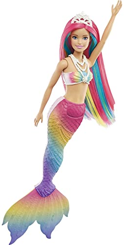 Barbie Dreamtopia Doll, Rainbow Magic Mermaid with Rainbow Hair and Blue Eyes, Water-Activated Color-Change Feature