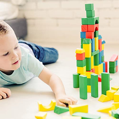 Melissa & Doug Wooden Building Set - 100 Blocks in 4 Colors and 9 Shapes