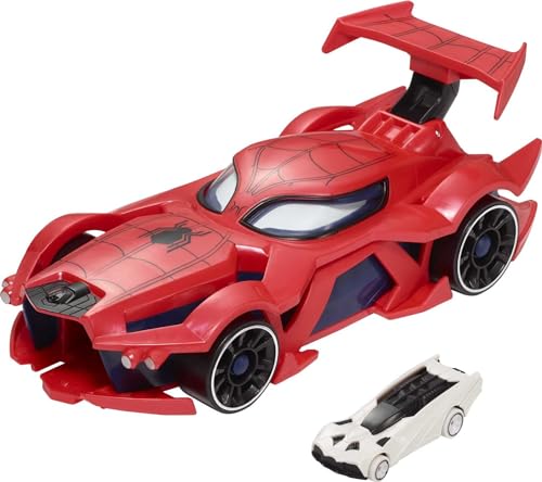 Hot Wheels Marvel Spider-Man Web-Car Launcher with Movement-Activated Eyes & 1:64 Scale Toy Character Car .