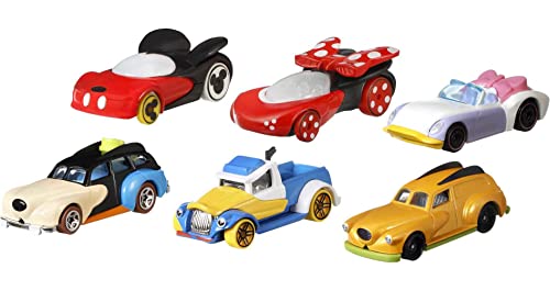 Hot Wheels Disney Character Cars, 6-Pack 1:64 Scale Toy Cars in Collectible Packaging: Mickey, Minnie, Pluto, Daisy, Donald & Goofy