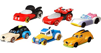 Hot Wheels Disney Character Cars, 6-Pack 1:64 Scale Toy Cars in Collectible Packaging: Mickey, Minnie, Pluto, Daisy, Donald & Goofy