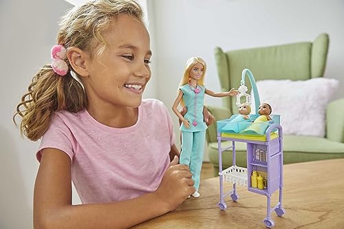 Barbie Careers Doll & Playset, Baby Doctor Theme with Blonde Fashion Doll, 2 Baby Dolls, Furniture & Accessories