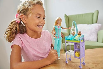 Barbie Careers Doll & Playset, Baby Doctor Theme with Blonde Fashion Doll, 2 Baby Dolls, Furniture & Accessories