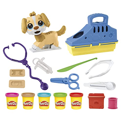 Play-Doh Care 'n Carry Vet Playset for Kids 3 and Up with Toy Dog, Storage, 10 Tools, and 5 Modeling Compound Colors.