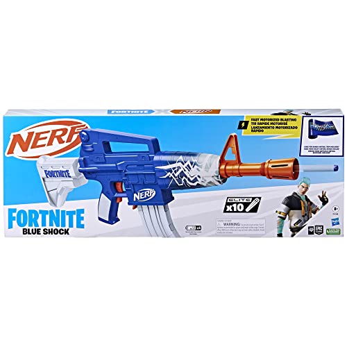 Nerf Fortnite Blue Shock Blaster, 10 Dart Clip, 10 Elite Nerf Darts, Includes Bonus Code to Unlock The Beat Wrap in The Game, Motorized Dart Blaster