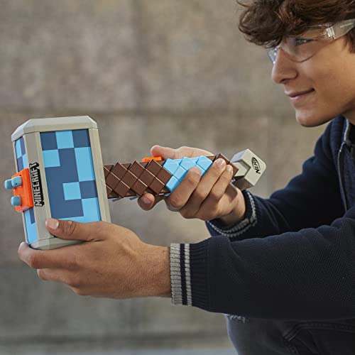 NERF Minecraft Stormlander Dart-Blasting Hammer, Fires 3 Darts, Includes 3 Official Elite Darts, Pull-Back Priming Handle