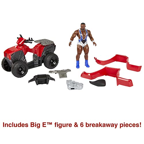 Mattel WWE Action Figures Vehicle Wrekkin Slam N Spin ATV Breakaway Car with Big E 6 Inch Figure Toy for Kids and Collectors