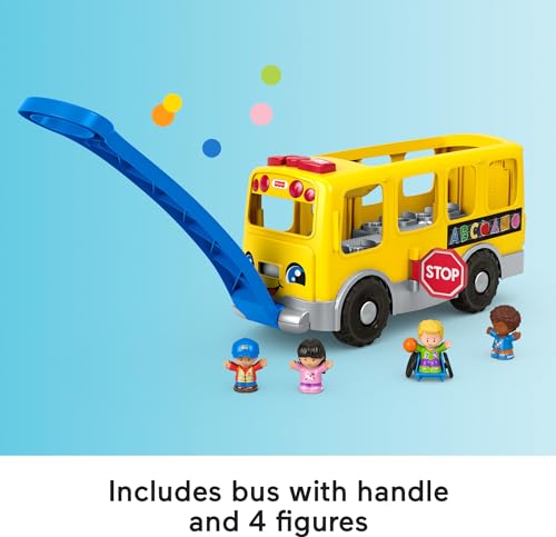 Fisher-Price Little People Big Yellow Bus, musical push and pull toy with Smart Stages for toddlers and preschool kids