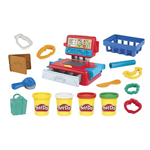 Play-Doh Cash Register with Fun Sounds, Play Food Accessories, and 4 Non-Toxic Colors. 3 & up.