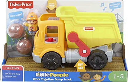 Fisher-Price Little People Toddler Construction Toy Work Together Dump Truck with Music Sounds and 3 Pieces for Ages 1+ Years