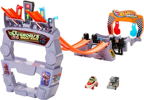 Hot Wheels Racerverse, Star Wars Track Set with Die-Cast Hot Wheels Racers Inspired by Star Wars: Grogu & The Mandolorian