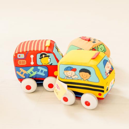 Melissa & Doug K's Kids Pull-Back Vehicle Set - Soft Baby Toy Set With 4 Cars and Trucks and Carrying Case - Pull Back Cars, Toys For Babies And Toddlers