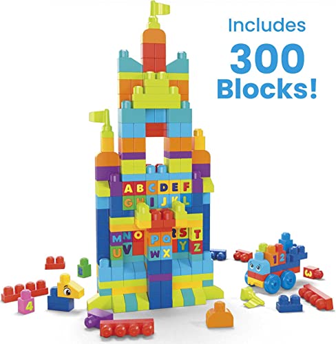 MEGA BLOKS Fisher-Price Toddler Block Toys, Even Bigger Building Bag with 300 Pieces and Storage.