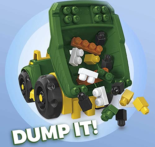 MEGA BLOKS John Deere Toddler Blocks Building Toy, Dump Truck with 25 Pieces, 1 Figure, Green, Fisher-Price Gift Ideas for Kids