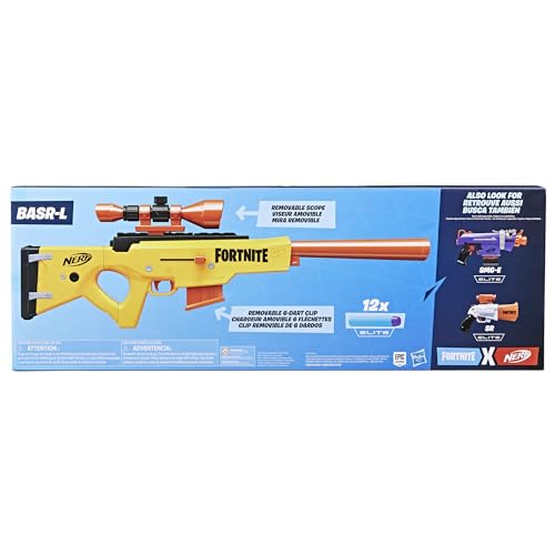 NERF Fortnite BASR-L Bolt Action, Clip Fed Blaster - Includes Removable Scope, 6-Dart Clip and 12 Official Elite Darts