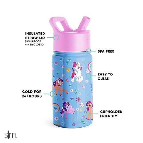 Simple Modern My Little Pony Kids Water Bottle with Straw Lid | Reusable Insulated Stainless Steel Cup for School | Summit Collection | 14oz, My Little Pony Garden of Rainbows