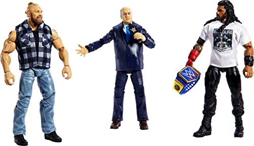 Mattel Action Figure 3-Pack Tribal Chief vs Beast IncarnateRoman Reigns Brock Lesnar & Paul Heyman Elite Collection with Universal Championship & Swappable Hands