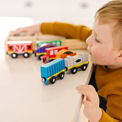 Melissa & Doug Wooden Train Cars (8 pcs) - Magnetic Train, Wooden Train Toys, Train Sets For Toddlers And Kids Ages 3+