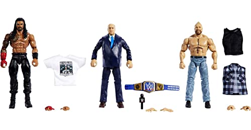 Mattel Action Figure 3-Pack Tribal Chief vs Beast IncarnateRoman Reigns Brock Lesnar & Paul Heyman Elite Collection with Universal Championship & Swappable Hands