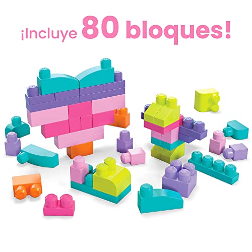 MEGA BLOKS Fisher-Price Toddler Block Toys, Big Building Bag with 80 Pieces and Storage Bag, Pink .