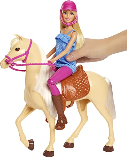 Barbie Doll & Horse Set, Blonde Fashion Doll in Riding Outfit & Light Brown Horse with Saddle, Bridle & Reins