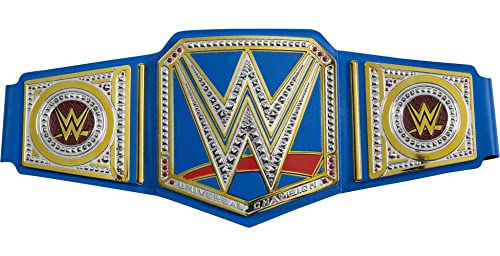 Mattel WWE Universal Championship Role Play Title Belt with Metallic Sideplates and Adjustable Strap for Kids, Blue/Gold