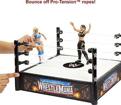 WWE Superstar Ring Playset with Spring-Loaded Mat, Pro-Tension Ropes & 4 Event Stickers, 14-Inch,6 years and up,Toy