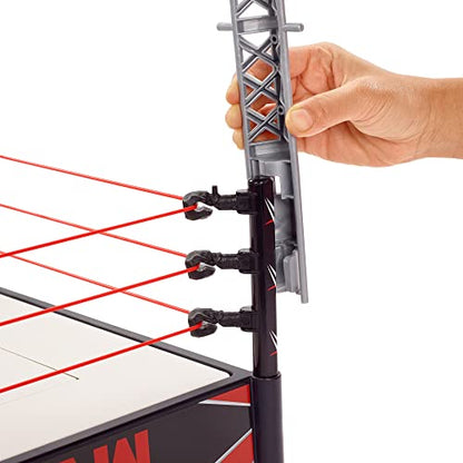 Mattel WWE Kickout Ring Wrekkin Playset with Randomized Ring Count, Springboard Launcher, Crane, WWE Championship & Accessories, 13-Inch X 20-Inch Ring, Multicolor